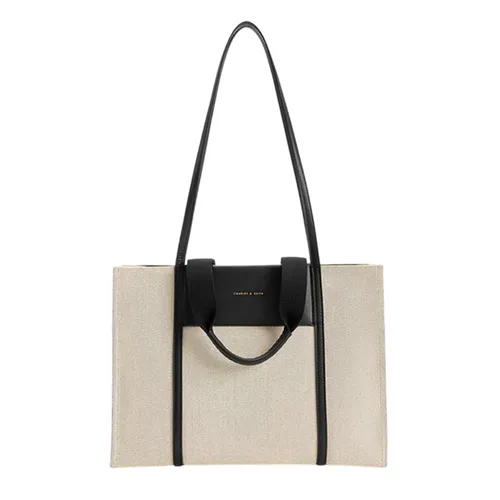 Túi Tote Nữ Charles & Keith CNK Shalia Large Double Handle Rectangular Bag Black CK2-30782048 Màu Be Đen