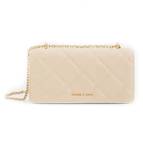 Túi Xách Nữ Charles & Keith Paffuto Quilted Chain-Handle Long Wallet - Beige CK6-10680924-3 Màu Be Kem