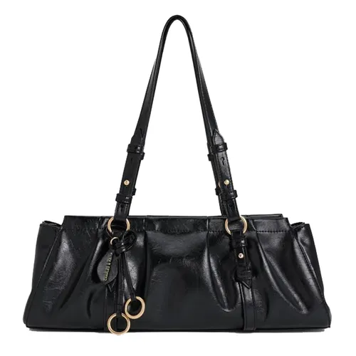 Túi Xách Tay Nữ Charles & Keith CNK Britton Ruched Trapezoid Shoulder Bag Black CK2-30671819 Màu Đen