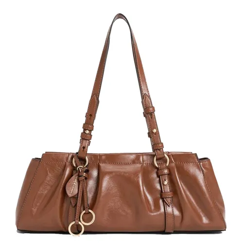 Túi Xách Tay Nữ Charles & Keith CNK Britton Ruched Trapezoid Shoulder Bag Chocolate CK2-30671819 Màu Nâu