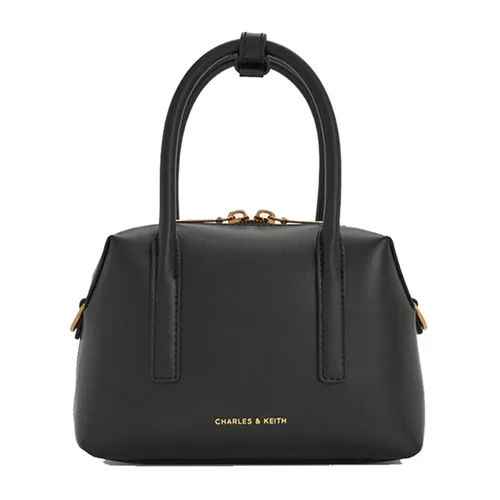 Túi Xách Tay Nữ Charles & Keith CNK Deyna Metallic-Accent Trapezoid Handbag Black CK2-30782729 Màu Đen