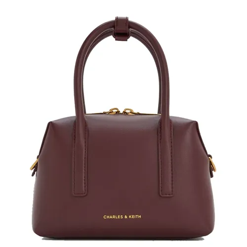 Túi Xách Tay Nữ Charles & Keith CNK Deyna Metallic-Accent Trapezoid Handbag Wineberry Red CK2-30782729 Màu Đỏ Mận