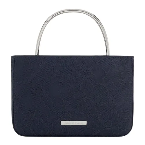 Túi Xách Tay Nữ Charles & Keith CNK Jennis Lace & Satin Rectangular Handbag Dark Blue Textured CK2-30271529 Màu Xanh Đậm