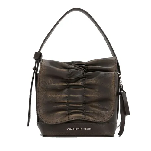 Túi Xách Tay Nữ Charles & Keith CNK Kadee Ruched Bow-Charm Mini Bag Burnished Brown CK6-40151554 Màu Nâu Đen