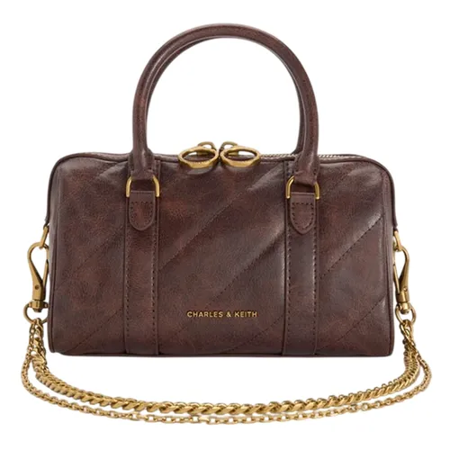 Túi Xách Tay Nữ Charles & Keith CNK Philomena Bowling Rectangular Shoulder Bag Coffee Brown CK2-30151559 Màu Nâu