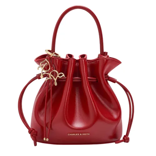 Túi Xách Tay Nữ Charles & Keith CNK Sammie Horse-Motif Drawstring Bucket Bag CK2-10271696 Tomato Red Màu Đỏ