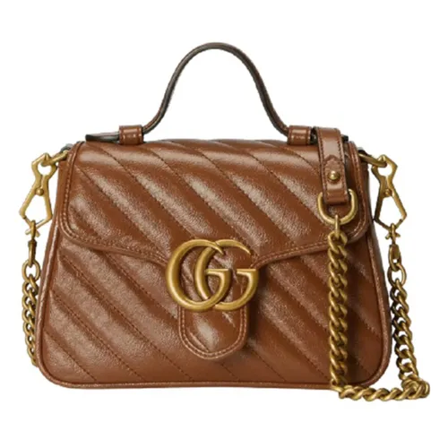Túi Xách Tay Nữ Gucci GG Marmont Mini Top Handle Brown Leather ‎583571-0OLFT-2535 Màu Nâu