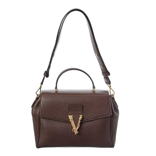 Túi Xách Tay Nữ Versace Leather Satchel Màu Nâu Đậm