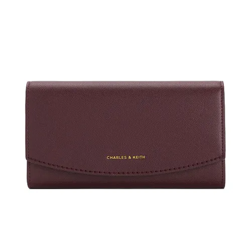 Ví Dáng Dài Nữ Charles & Keith CNK Briony Curved Flap Long Wallet CK6-20681219 Wineberry Red Màu Đỏ Tía