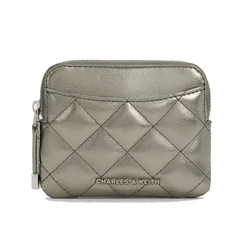 Ví Nữ Charles & Keith CNK Alva Metallic Quilted Top-Zip Card Holder - Pewter CK6-50681238_PEWTER_XXS Màu Xám