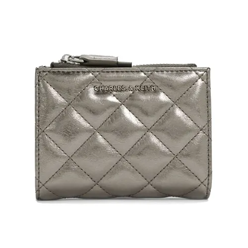 Ví Nữ Charles & Keith CNK Alva Metallic Quilted Top-Zip Small Wallet - Pewter CK6-10770729_PEWTER_XXS Màu Xám