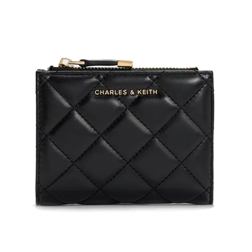 Ví Nữ Charles & Keith CNK Alva Quilted Top-Zip Small Wallet - Black CK6-10770729_BLACK_XXS Màu Đen