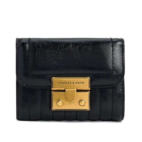 Ví Nữ Charles & Keith CNK Donna Crinkle-Effect Wallet CK6-10681149 Black Màu Đen