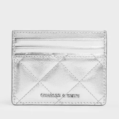 Ví Nữ Charles & Keith CNK Janie Metallic Quilted Card Holder - Silver CK6-50701601-A_SILVER_XXS Màu Bạc