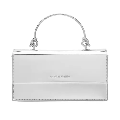 Ví Nữ Charles & Keith CNK Metallic Sculptural Handle Rectangular Long Wallet Silver CK6-10840559-A_SILVER Màu Bạc