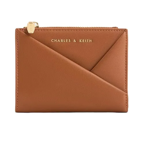 Ví Nữ Charles & Keith CNK Midori Geometric Short Wallet Auburn Brown CK6-10770628_TAN Màu Nâu Cam