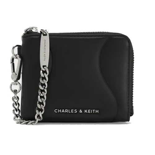 Ví Nữ Charles & Keith CNK Nelly Wavy-Panel Wristlet - Noir CK6-50770704_NOIR_XXS Màu Đen