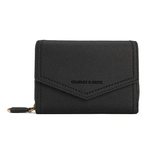 Ví Nữ Charles & Keith CNK Stitch Trim Envelope-Style Wallet Black CK6-10770535-4 Màu Đen
