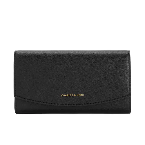 Ví Dáng Dài Nữ Charles & Keith CNK Briony Curved Flap Long Wallet CK6-20681219 Black Màu Đen