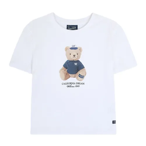 Áo Croptop Nữ WHOAU Bear Photo Crop WHPG2451F Màu Trắng