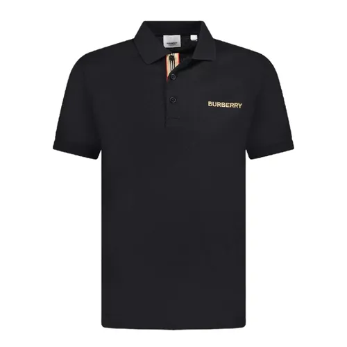Áo Polo Nam Burberry Hartford Logo Embroidered Polo Shirt In Black Màu Đen Size XS