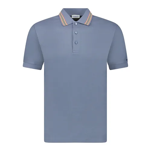 Áo Polo Nam Burberry Hartford Striped Check Blue Màu Xanh Nhạt Size M (Form Ôm 1)