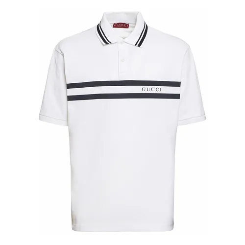 Áo Polo Nam Gucci Logo Stretch Cotton Piquet Polo Shirt Màu Trắng Size XS