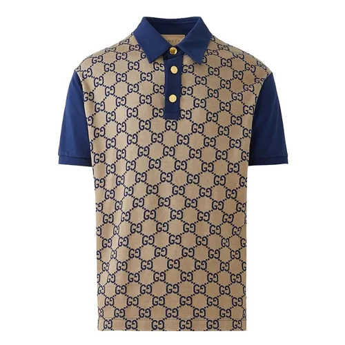 Áo Polo Nam Gucci Polo Shirt In GG Màu Xanh Phối Be Size XS (Form To)