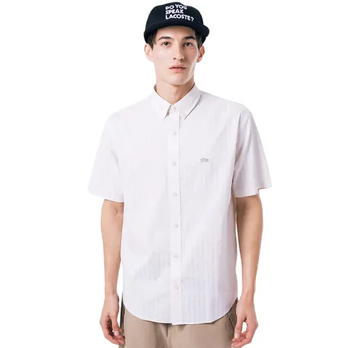 Áo Sơ Mi Cộc Tay Nam Lacoste Monogram Print Jacquard Chambray Oxford Shirt CH4730 - ACZ Màu Ghi Size 41