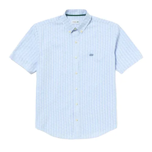 Áo Sơ Mi Cộc Tay Nam Lacoste Monogram Print Jacquard Chambray Oxford Shirt CH4730 - HBP Màu Xanh Blue Size 39