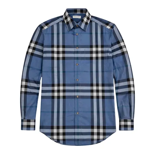 Áo Sơ Mi Nam Burberry Chevron Long Sleeves Shirt Check Blue Jade 8111773 Màu Xanh Blue Size XS