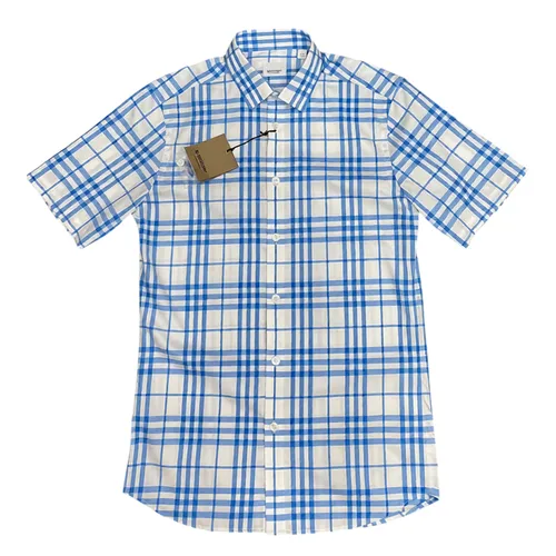Áo Sơ Mi Nam Burberry Sky Blue Plaid Short-sleeve Shirt 8084693 Màu Xanh Phối Trắng Size XS
