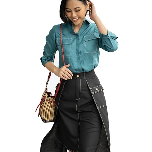 Áo Sơ Mi Nữ F2 Fashion & Freedom Linen Smart Casual SMW396-XCV-S-1020 Màu Xanh Cổ Vịt Size S