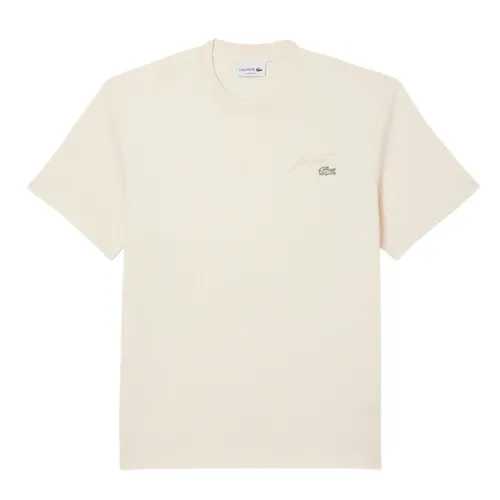 Áo Thun Nam Lacoste Heavy Jersey Embroidered Signature T-Shirt TH5492 XFJ Màu Kem Size 3