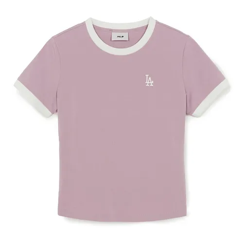 Áo Thun Nữ MLB Basic Small Logo Ringer LA Dodgers 3FTSB0263-07LDL Tshirt Màu Hồng