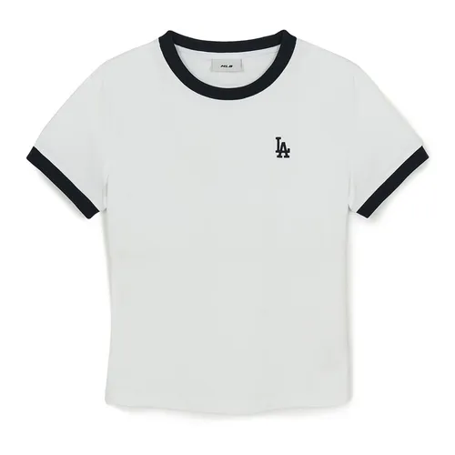 Áo Thun Nữ MLB Basic Small Logo Ringer LA Dodgers 3FTSB0263-07WHS Tshirt Màu Trắng