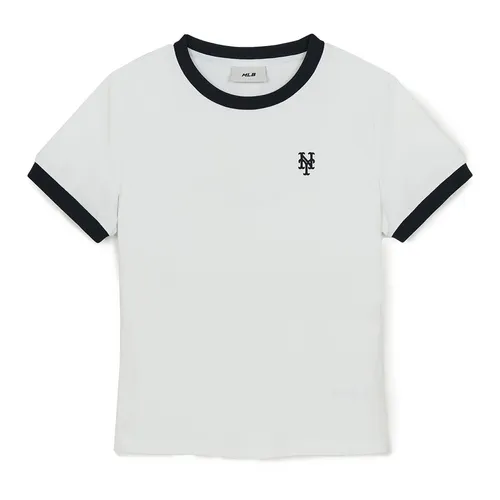 Áo Thun Nữ MLB Basic Small Logo Ringer New York 3FTSB0263-09WHS Tshirt Màu Trắng