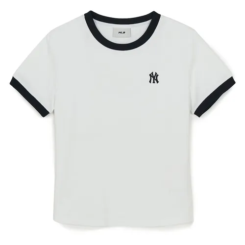 Áo Thun Nữ MLB Basic Small Logo Ringer New York 3FTSB0263-50WHS Tshirt Màu Trắng