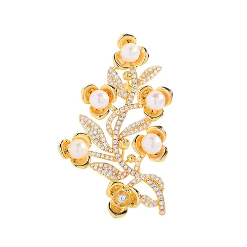 Cài Áo Nữ Meri Pearl Blossom BR977 Màu Vàng Trắng