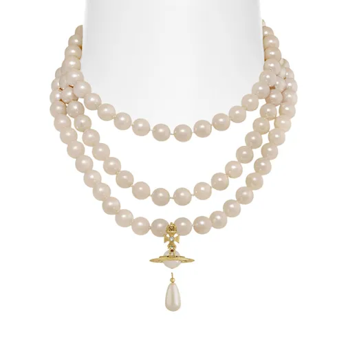 Dây Chuyền Nữ Vivienne Westwood Three Row Pearl Drop Choker 8050568223412 Màu Trắng Ngà