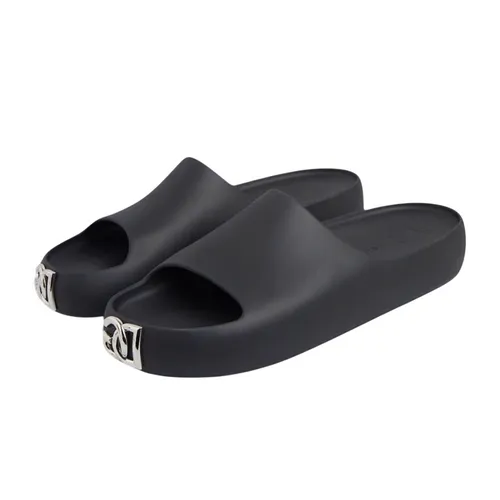 Dép Dolce & Gabbana D&G Slippers Black DG Logo Silver CS2013AY537880999 Màu Đen Size 40
