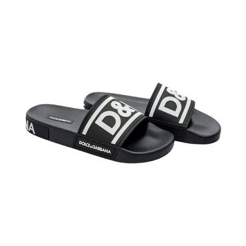 Dép Dolce & Gabbana D&G Slippers Black With White DG Logo On Heel CS1991AQ85889690 Màu Đen Size 42