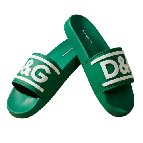 Dép Dolce & Gabbana D&G Slippers With Green Lettering CS2072AQ8588B605 Màu Xanh Green Size 40