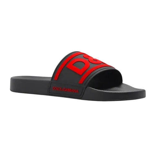 Dép Dolce & Gabbana D&G Slippers With Red Lettering CS2072AQ85889650 Màu Đỏ - Đen Size 40