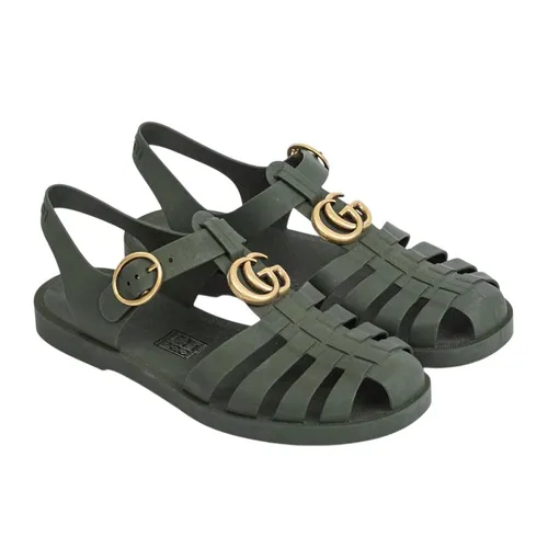 Dép Sandal Nam Gucci Double G Rubber Buckle Strap In Olive 765332 J8700 3346 Màu Xanh Rêu Size 5