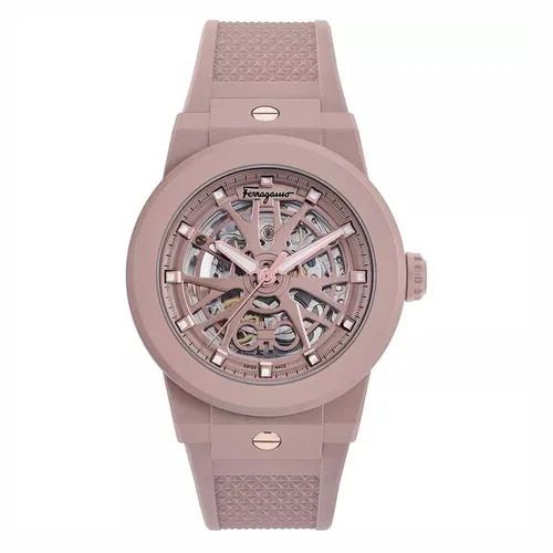 Đồng Hồ Salvatore Ferragamo F-80 Skeleton Ecoceramic Watch 41mm Taupe Màu Nâu Sẫm