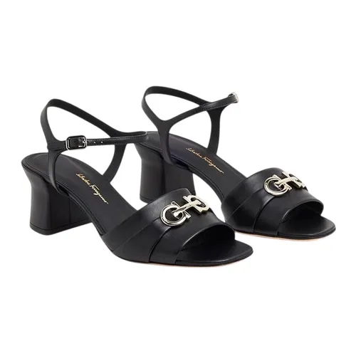 Giày Cao Gót Nữ Salvatore Ferragamo Double Gancini Sandals Gót 6cm Màu Đen Size 5.5