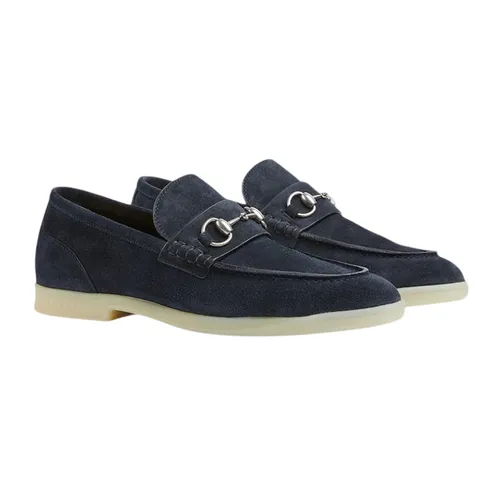 Giày Lười Nam Gucci With Horsebit In Dark Blue Leather Loafer 782672 AACVH 4009 Màu Xanh Than Size 7