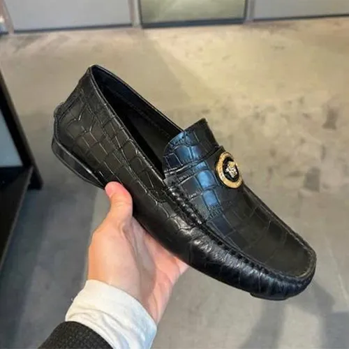 Giày Lười Nam Versace Calf Leather Loafers Shoes Màu Đen Size 39