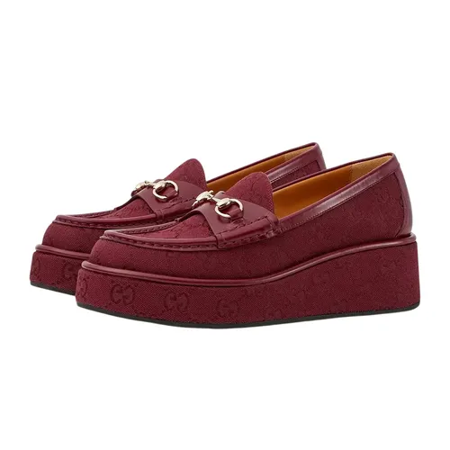 Giày Lười Nữ Gucci Women’s Horsebit GG Canvas Platform Loafers Màu Đỏ Size 36